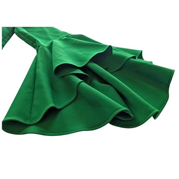 Viral MILLY Selena in Rare Kelly Green Off Shoulder Bell Sleeve Slit Dress - Picture 3 of 10